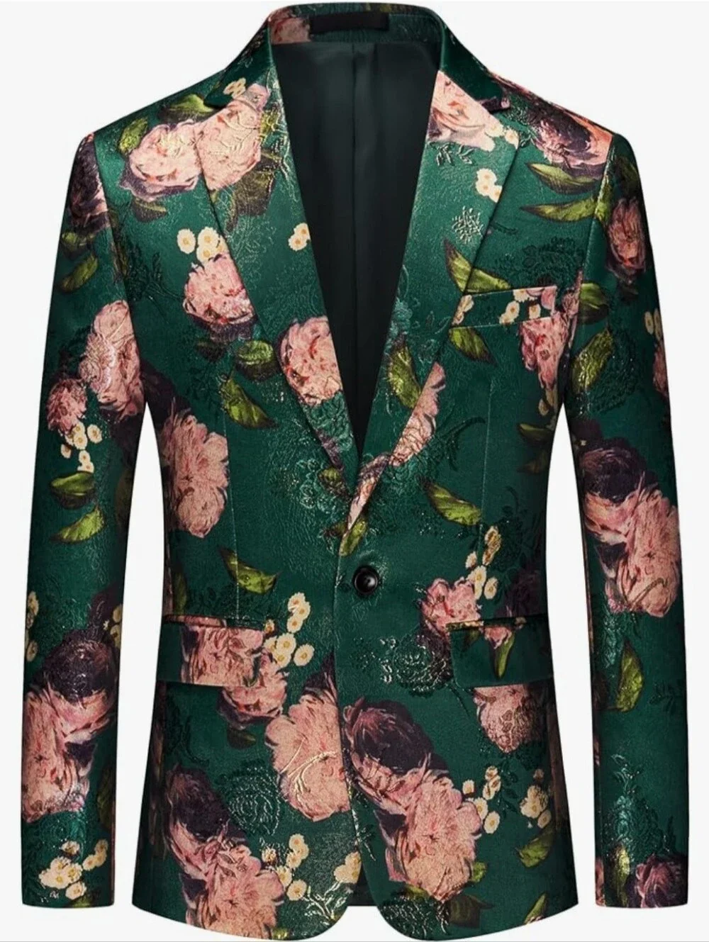 UNINUKOO Men's Floral Tuxedo Blazer Emerald Green Size 32
